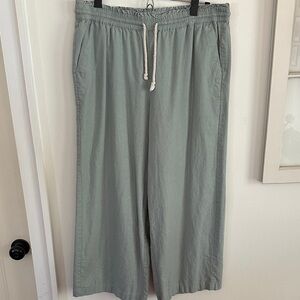J. Crew Soft Sage Green Elastic Waist Linen wide leg pants